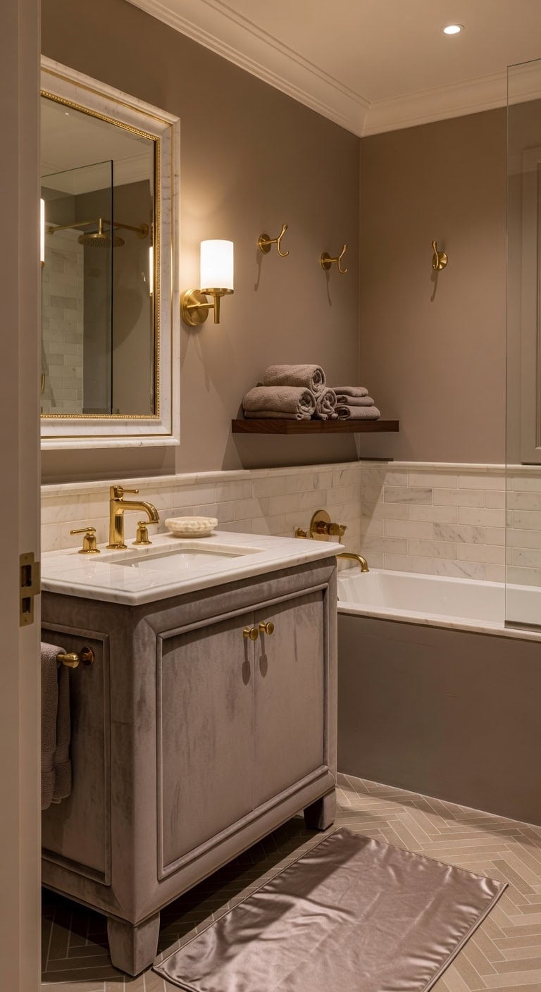 velvet taupe gold accents