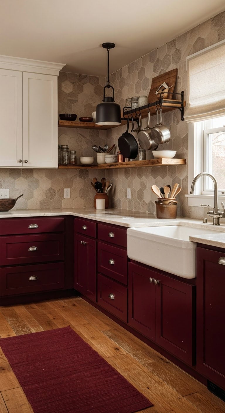 versatile burgundy cabinets enhance kitchen styles