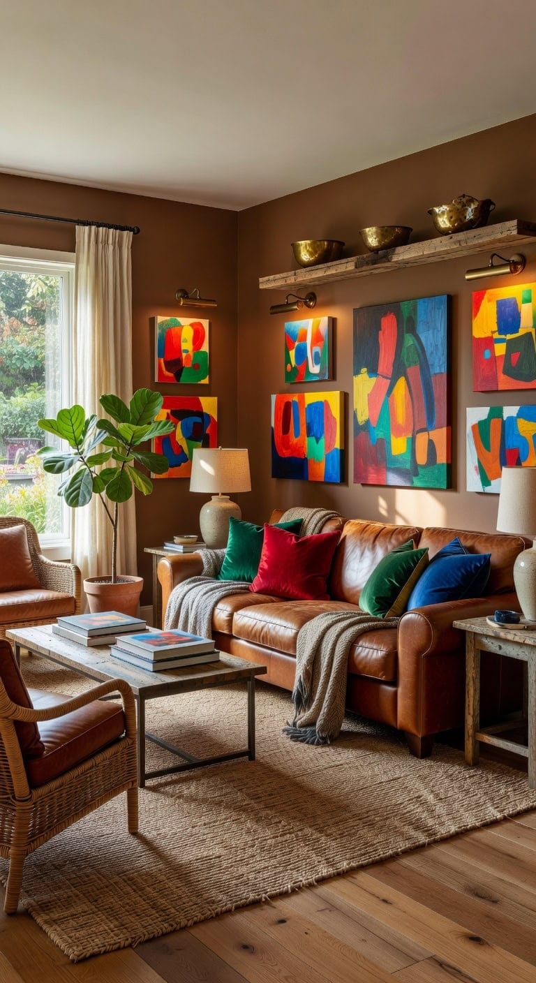 vibrant art accents neutral background