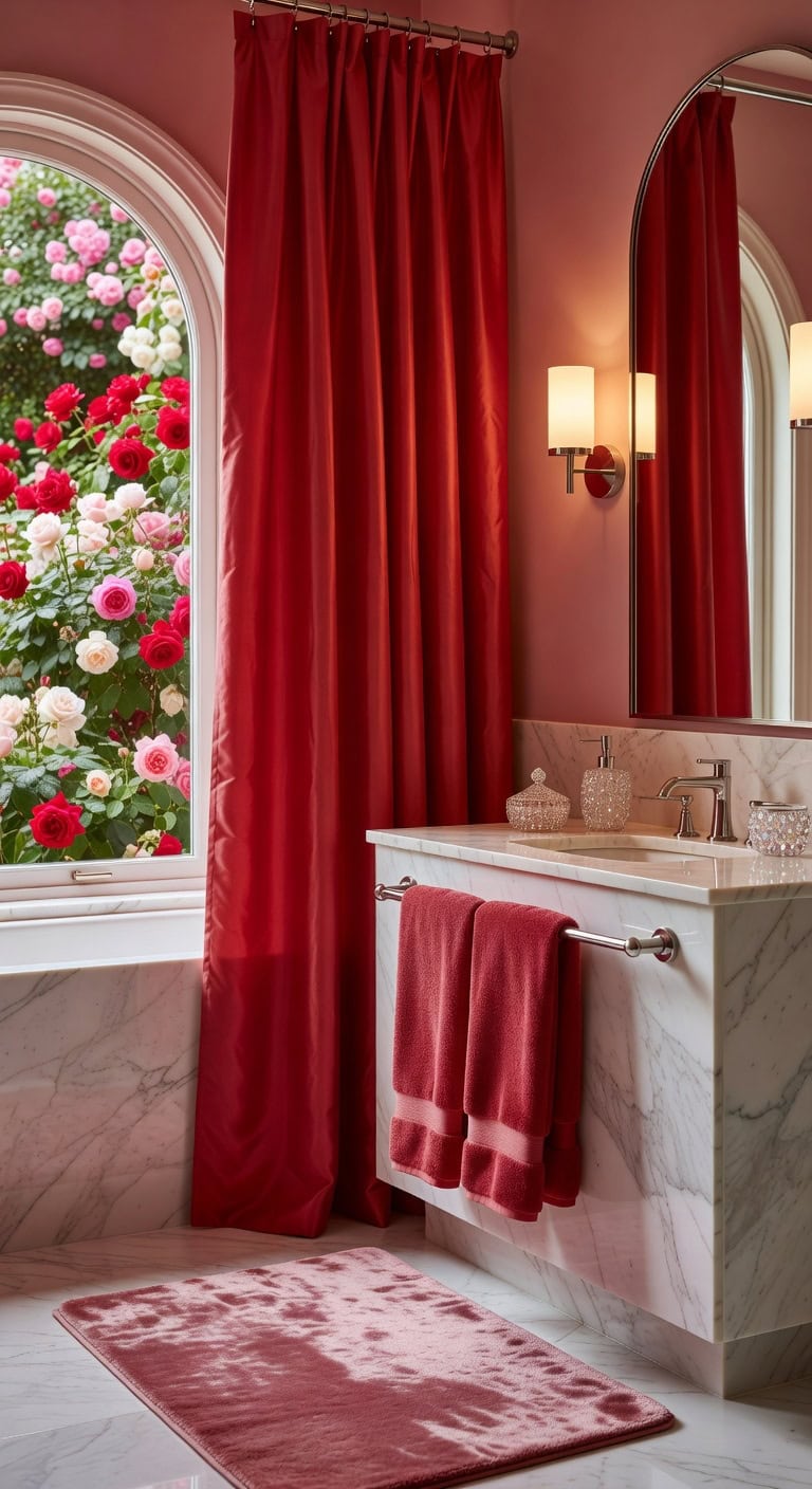 vibrant red and pink bathrooms