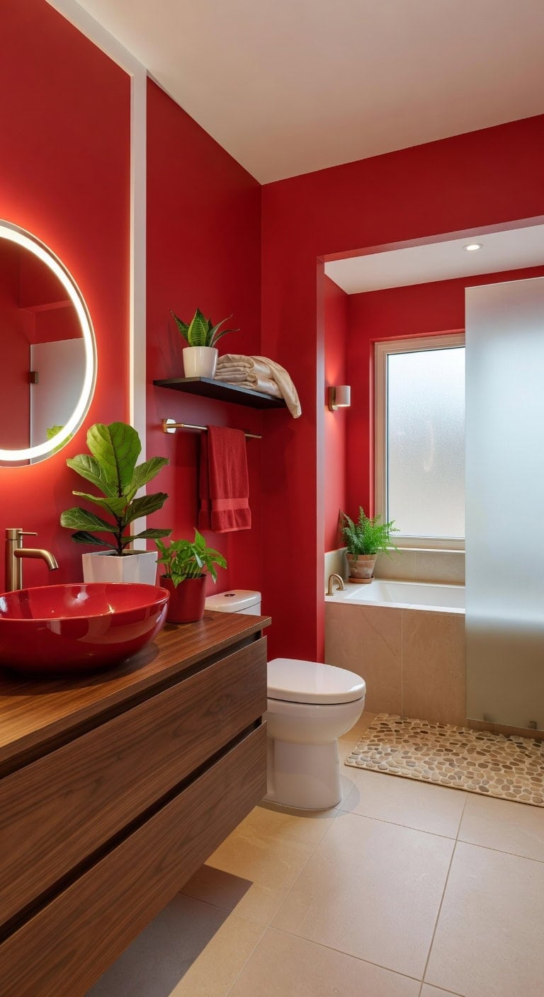 vibrant red soothing greenery balanced sanctuary