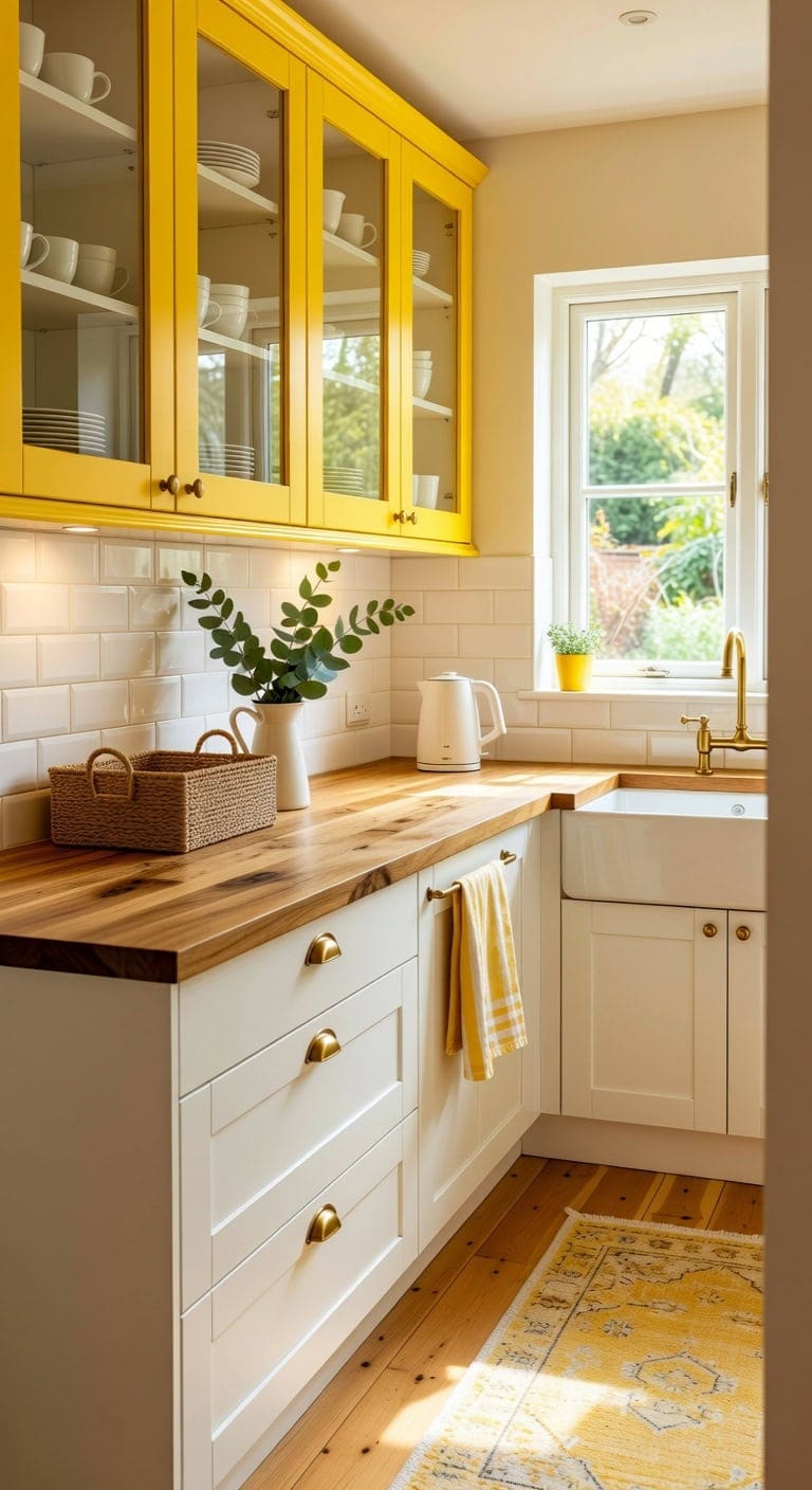 vibrant yellow glass front display storage