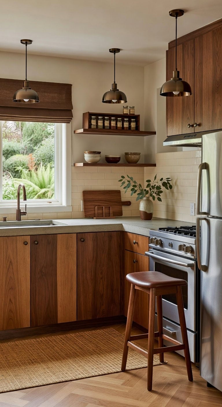 walnut mid century bronze accents