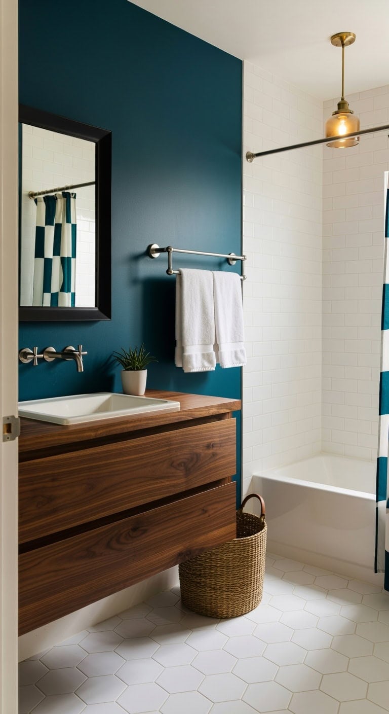 walnut mid century teal retreat