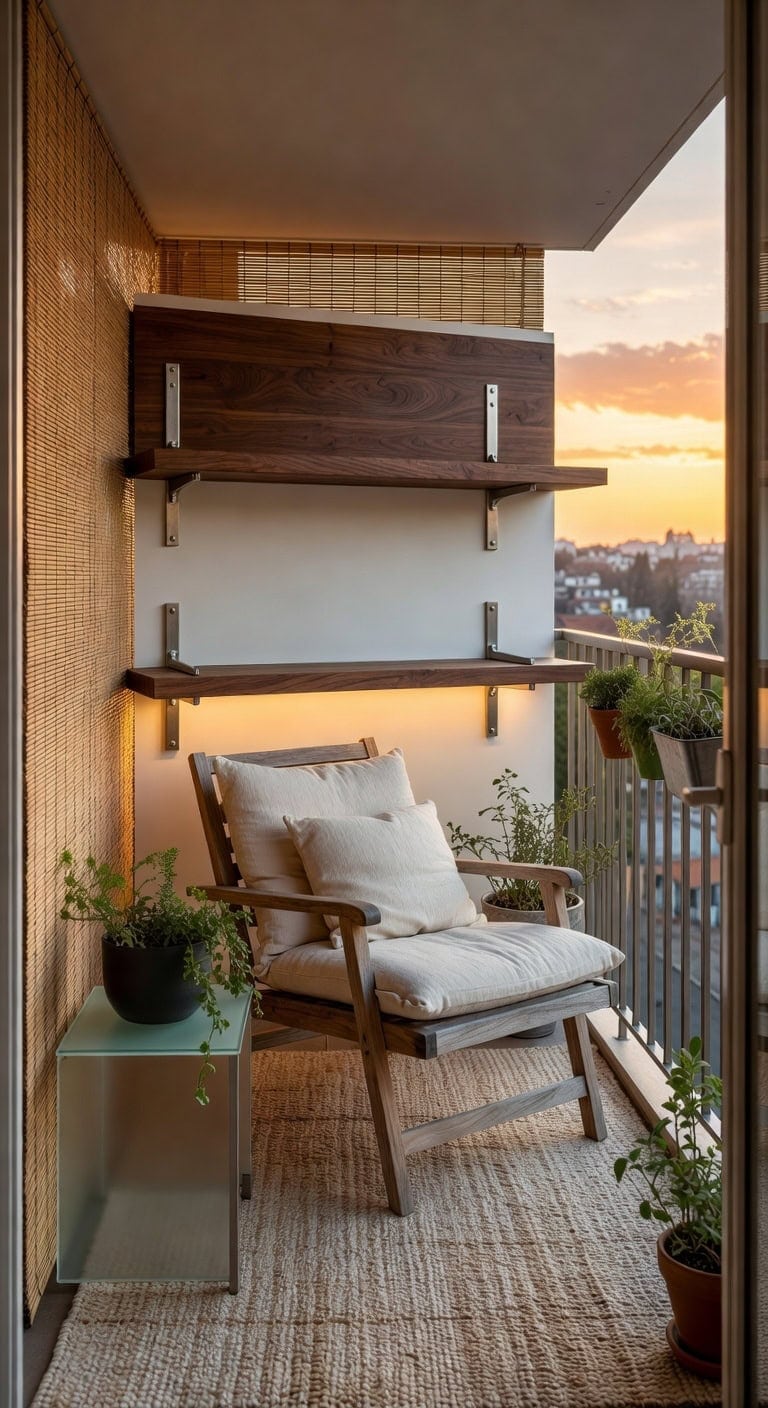 walnut shelf cozy balcony