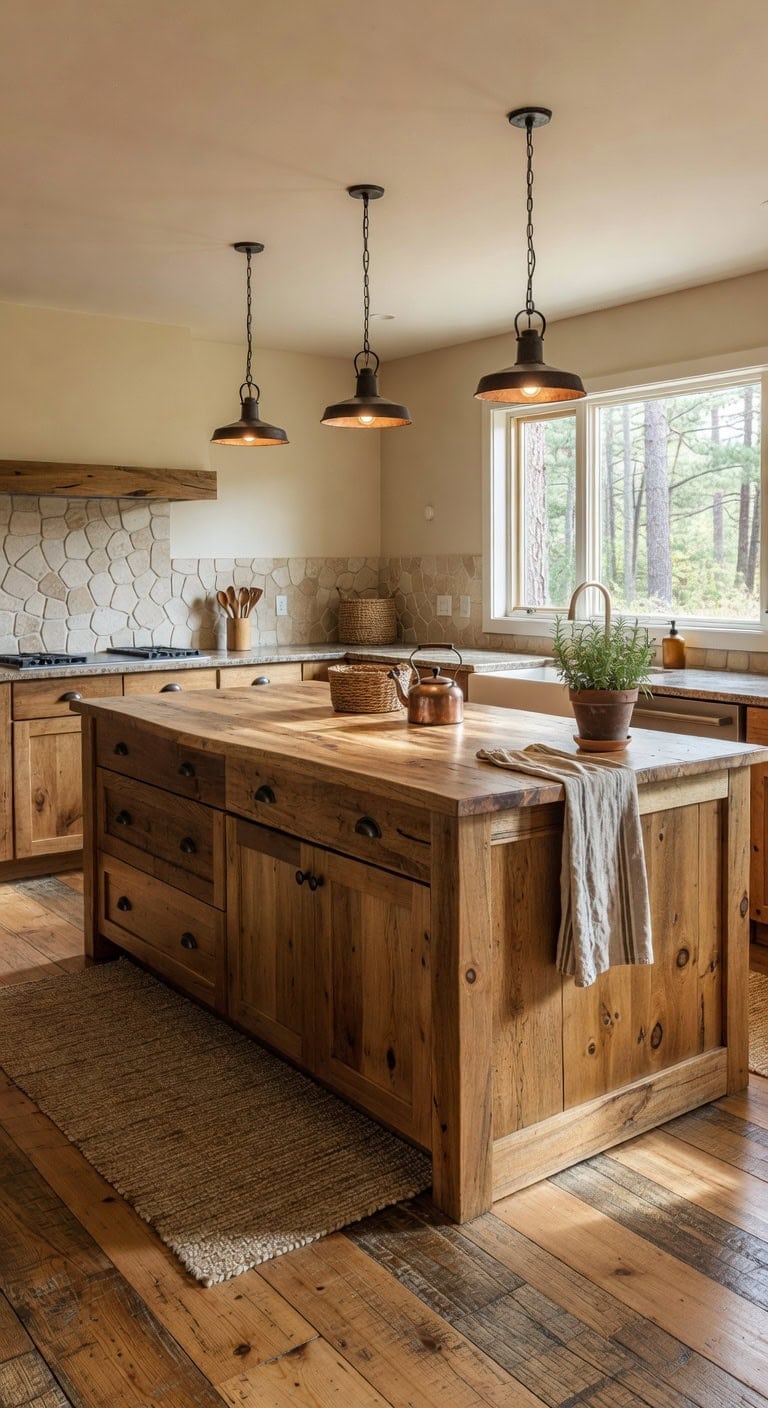 warm collected anchoring kitchen centerpiece