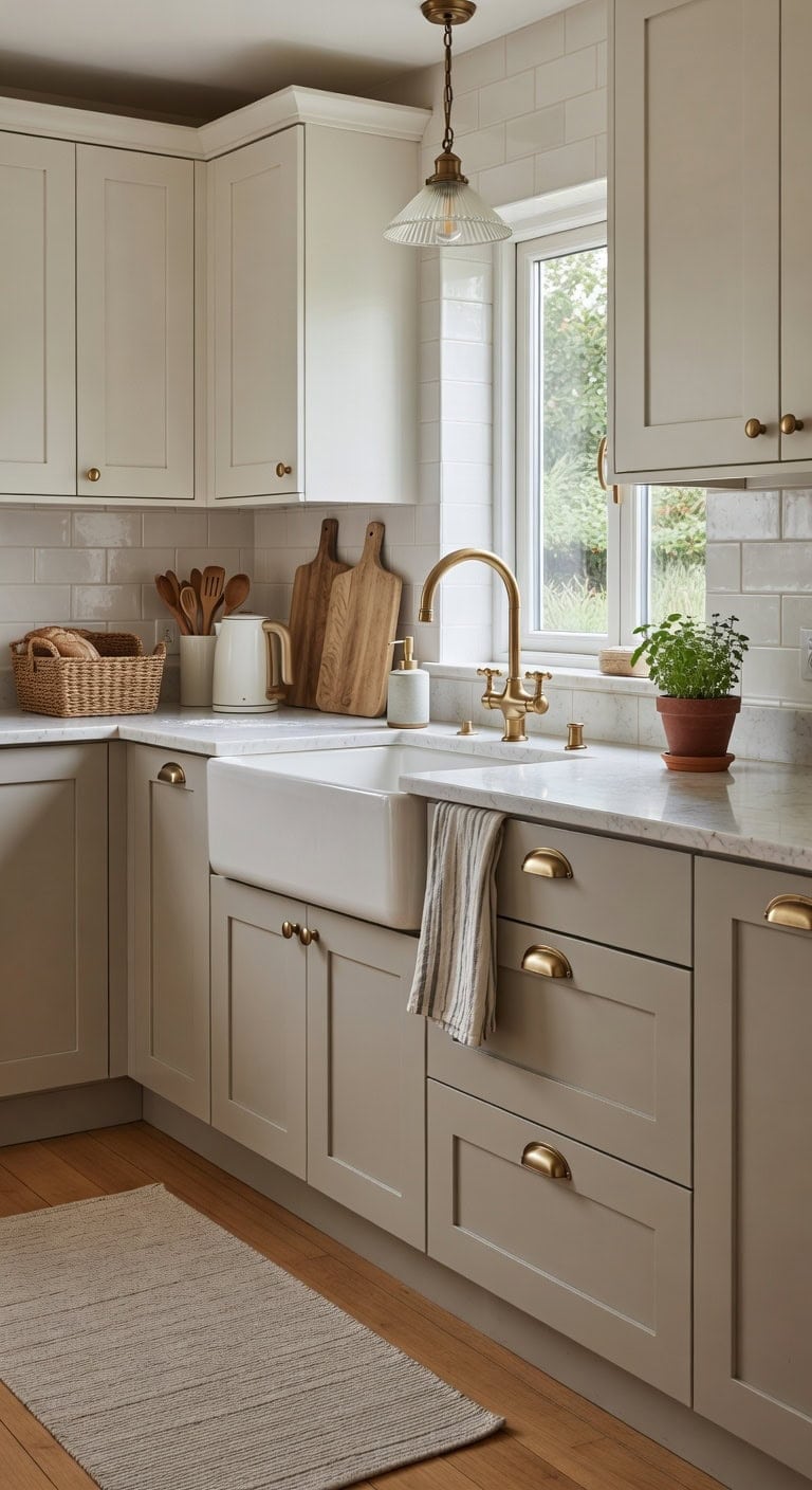 warm greige kitchen cabinet color palette