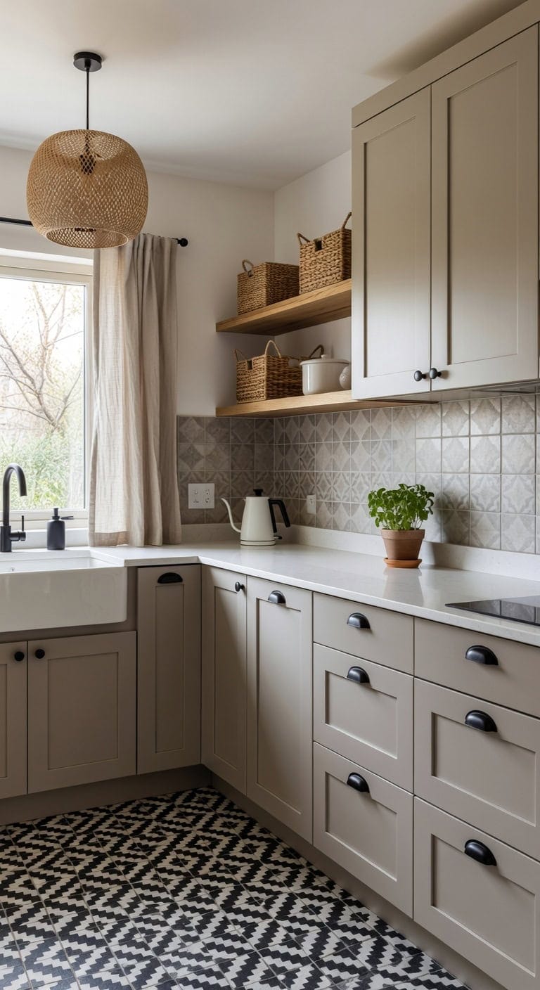 warm grounded geometric personality filled kitchen