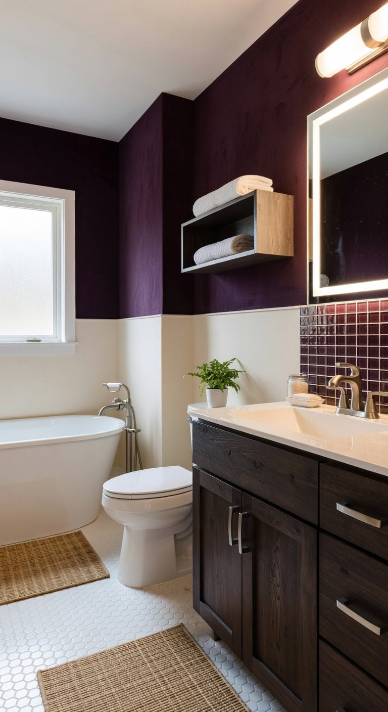 warm inviting plum mosaic bathroom retreat