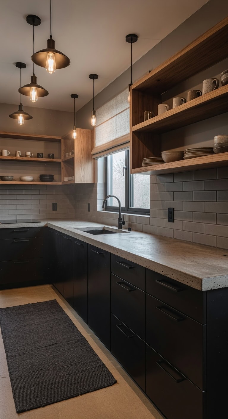 warm modern industrial kitchen aesthetic