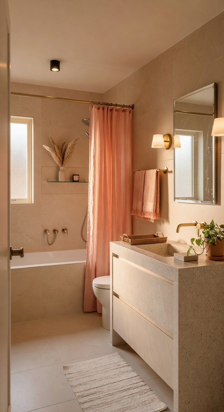 warm peach coastal bathroom retreat