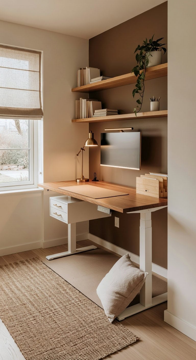 warm stylish intentional standing desk setup