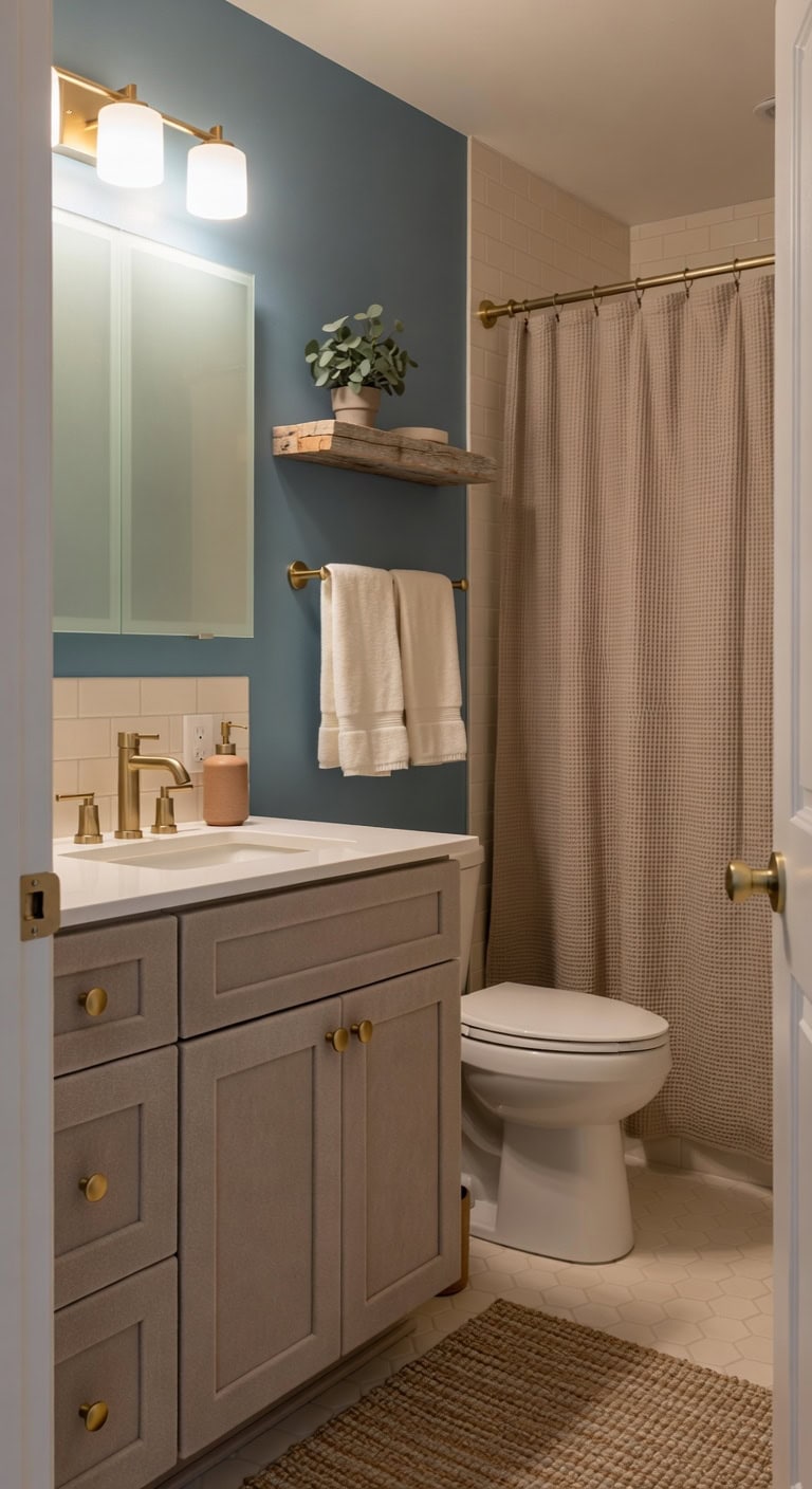 warm taupe bathroom cabinets