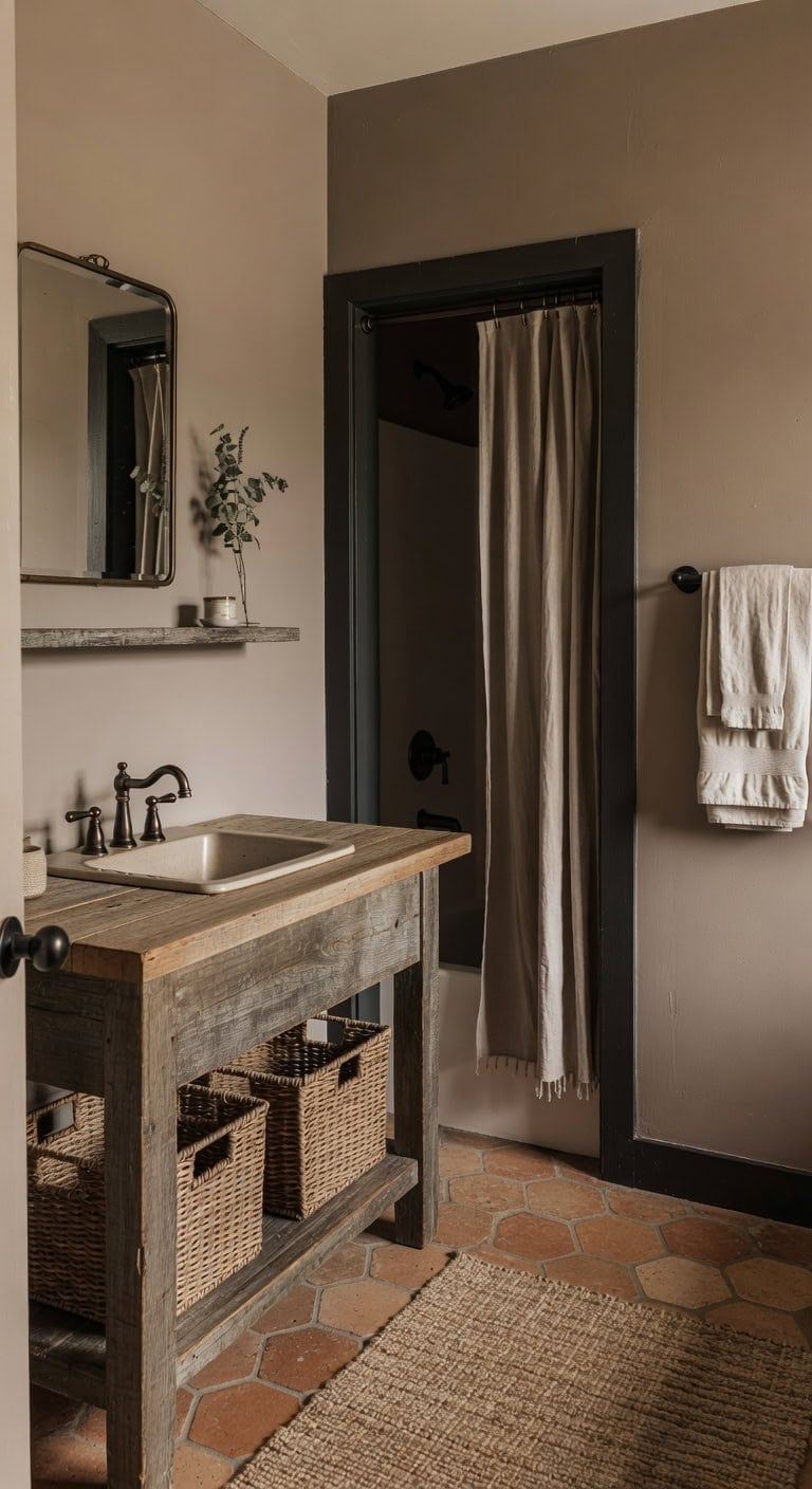 weathered farmhouse bathroom vignette