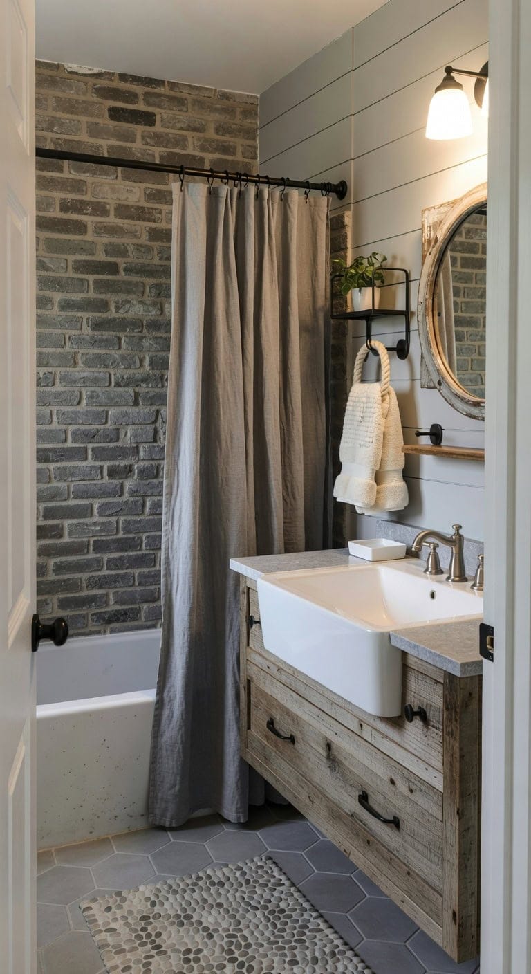 weathered grey farmhouse bathroom