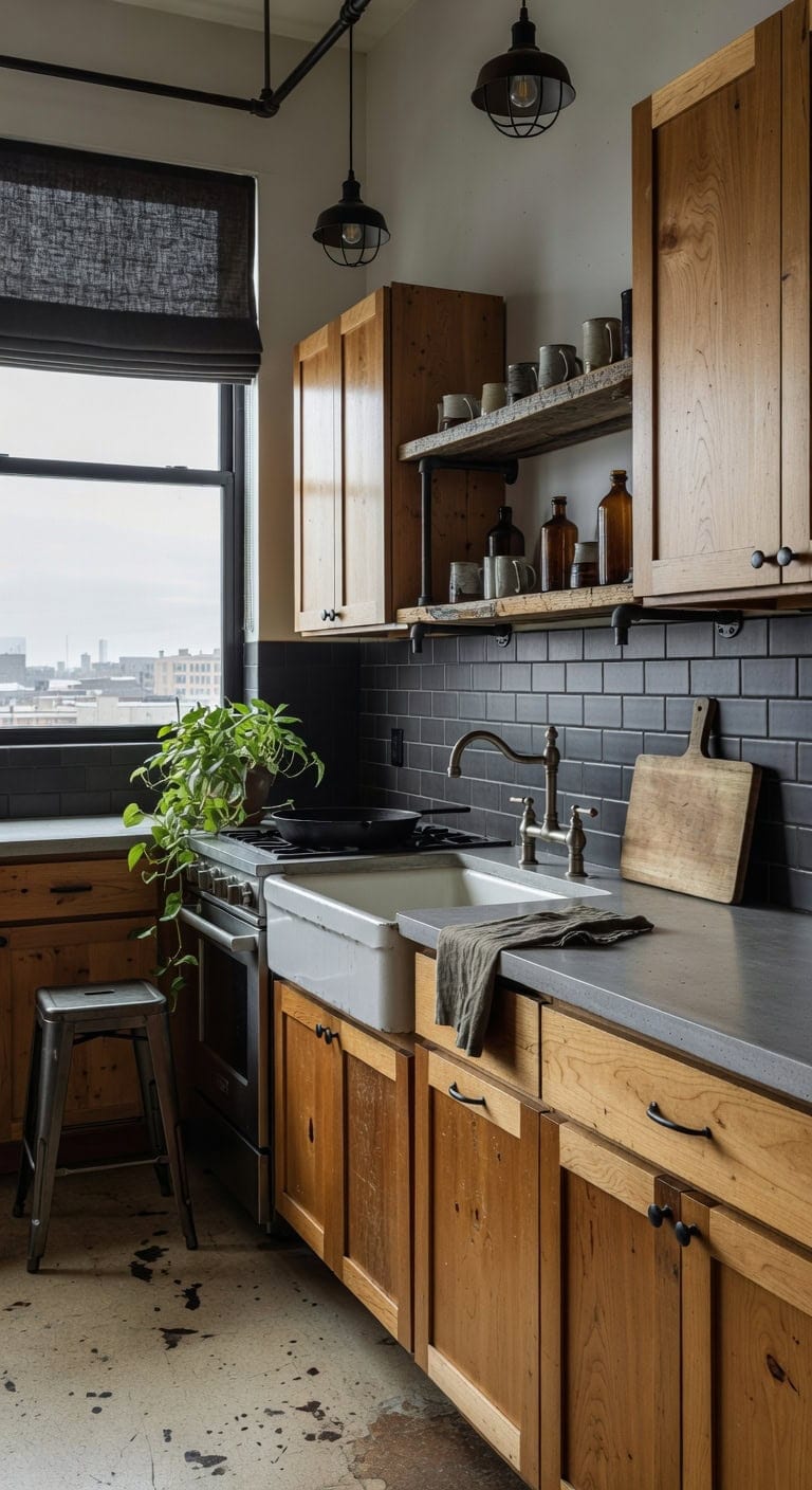 weathered maple industrial kitchen