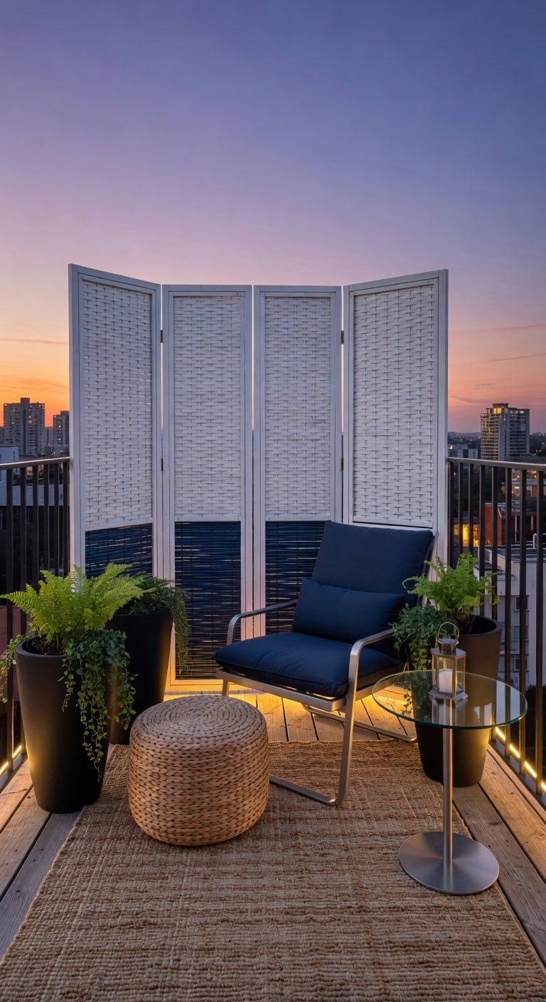white bamboo navy accented balcony