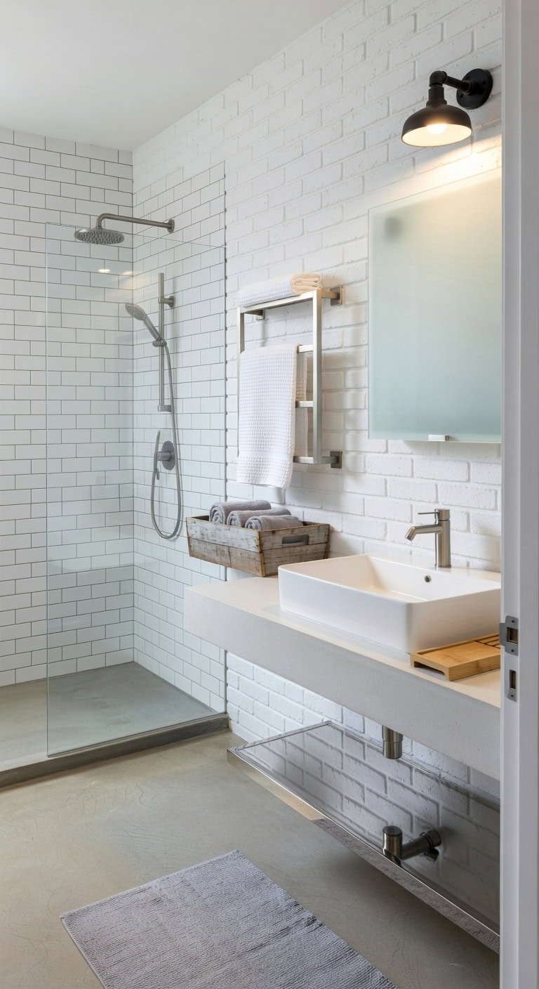 white brick industrial bath