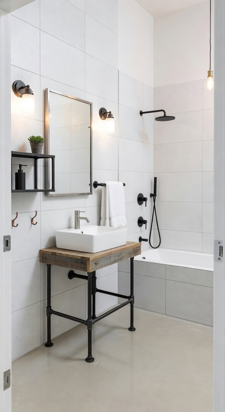 white concrete tiles black metal