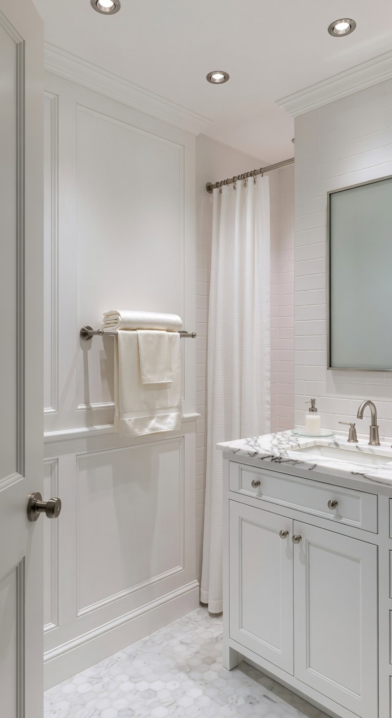 white wainscoting with nickel