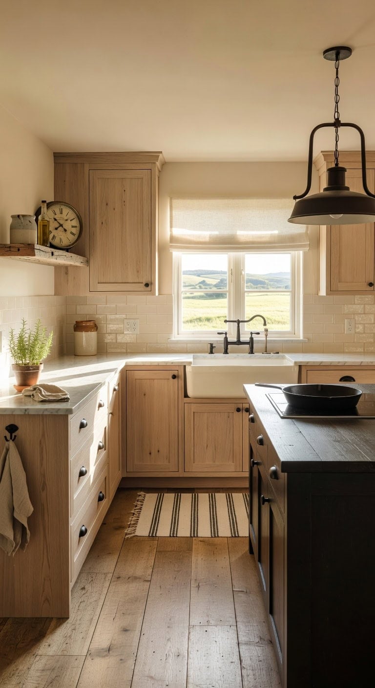 white washed oak with iron