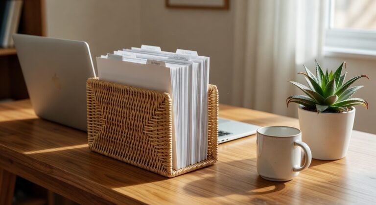 woven rattan desktop file organizers