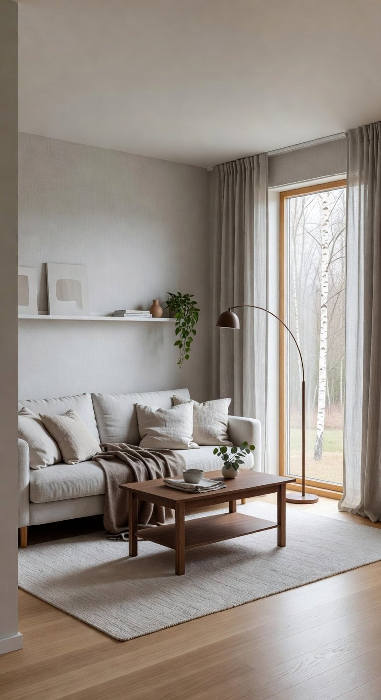 airy grey brown scandinavian living room