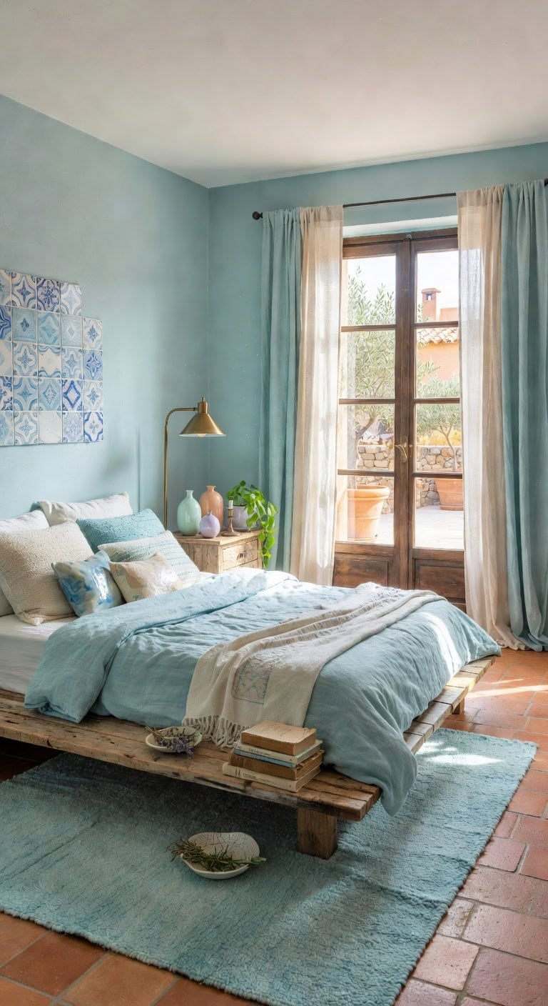 aqua blue artisanal bedroom