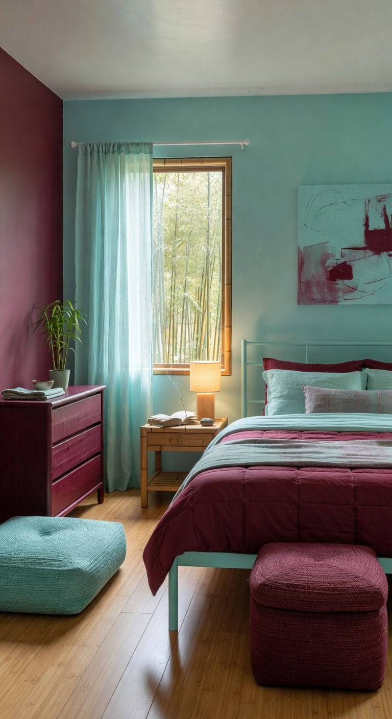 aqua burgundy zen bedroom