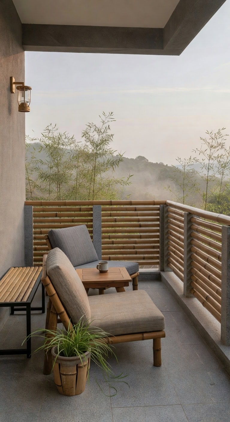 bamboo stained gray stone balcony