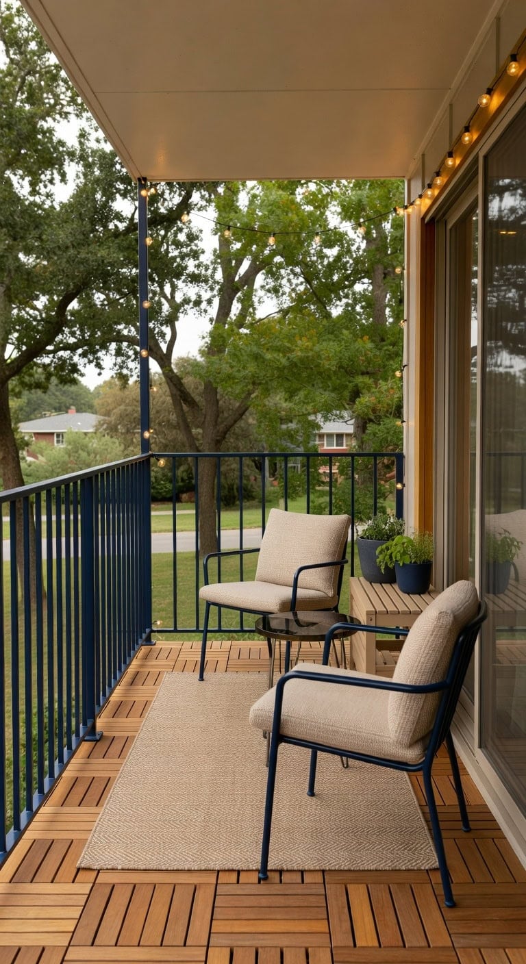 beige and navy cozy balcony