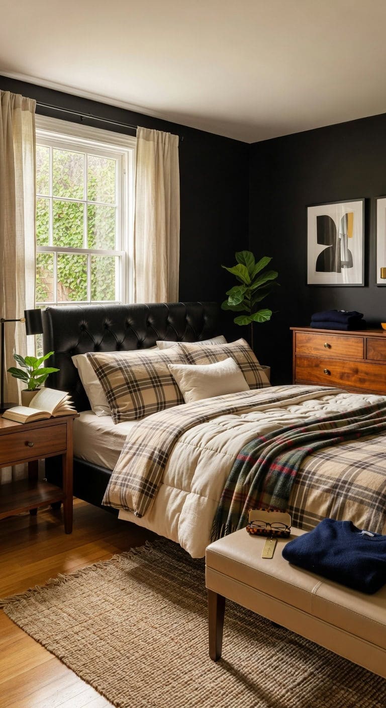 beige plaid meets leather