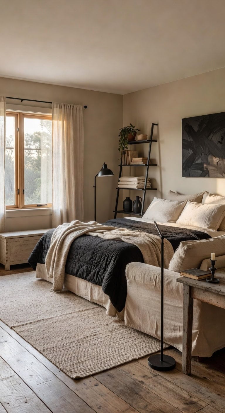 beige sofa black ladder