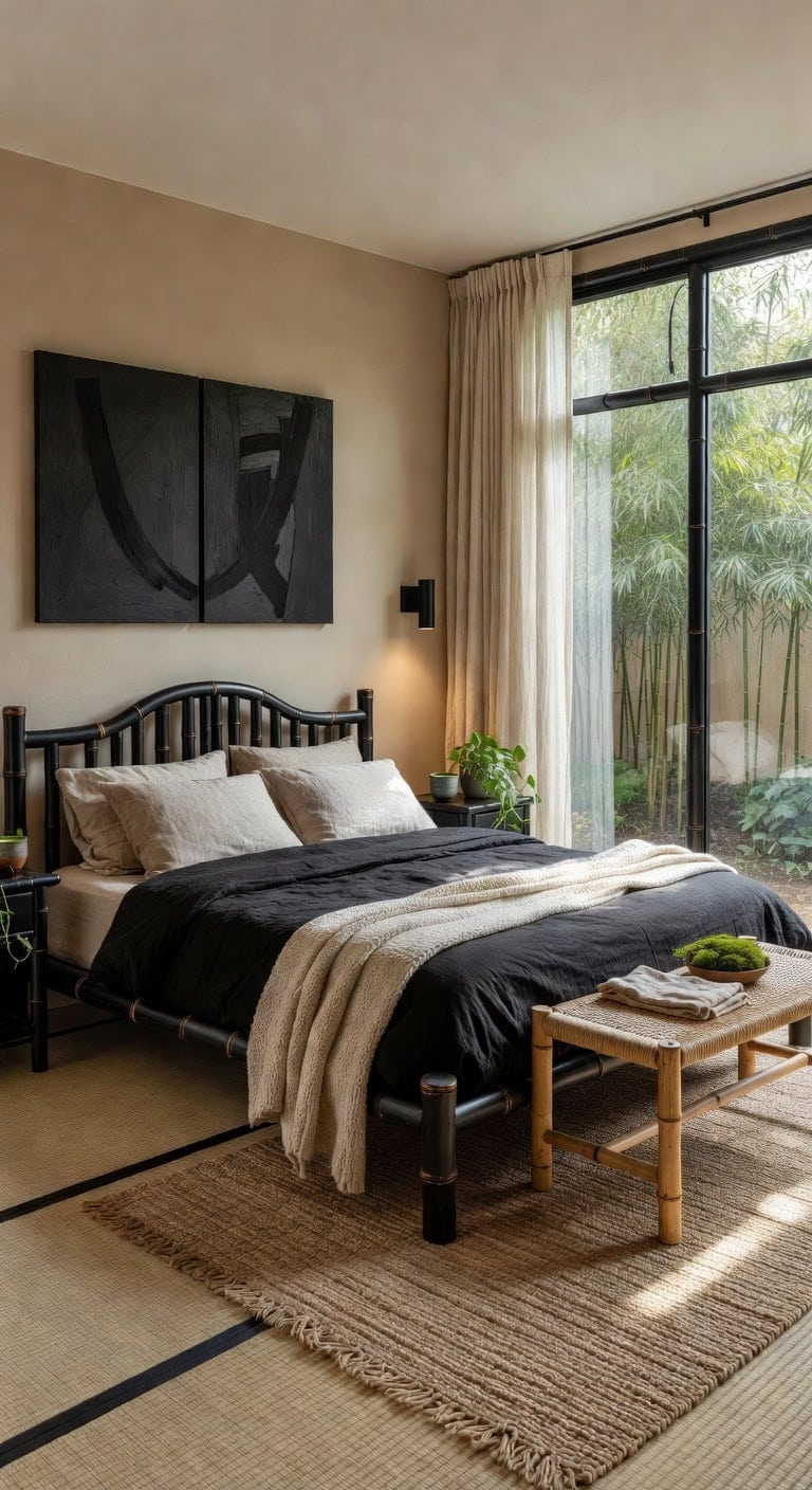 beige tatami black bamboo