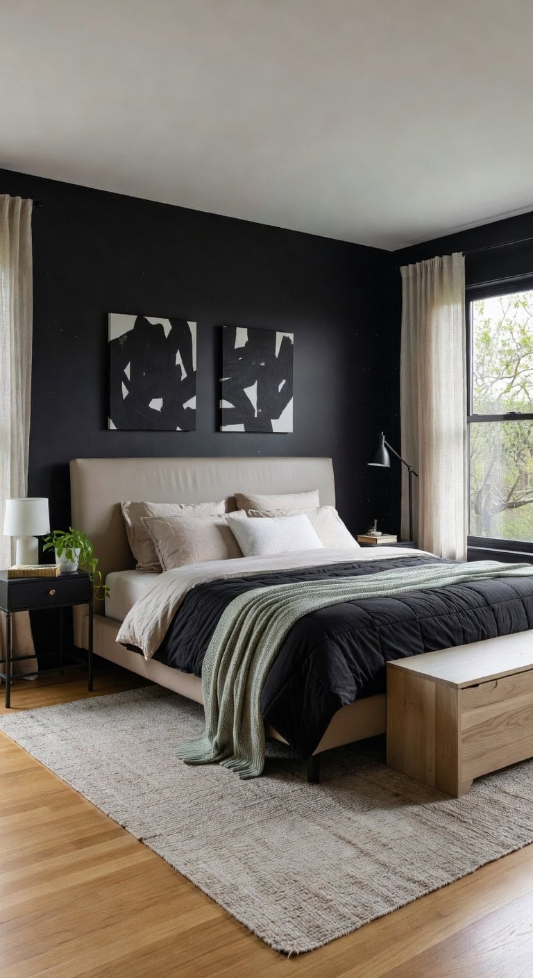 beige upholstery black nightstands