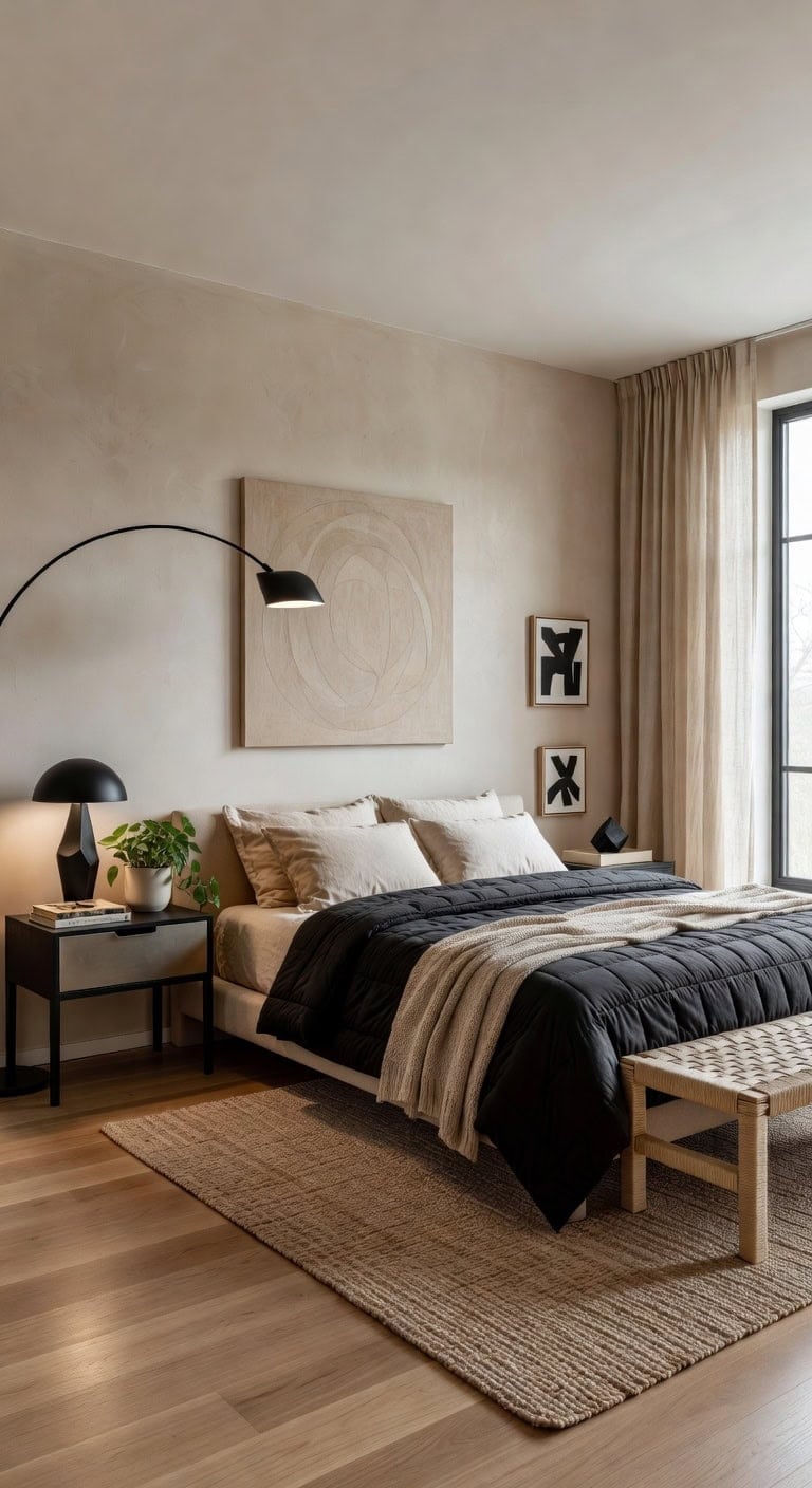 beige walls black accents