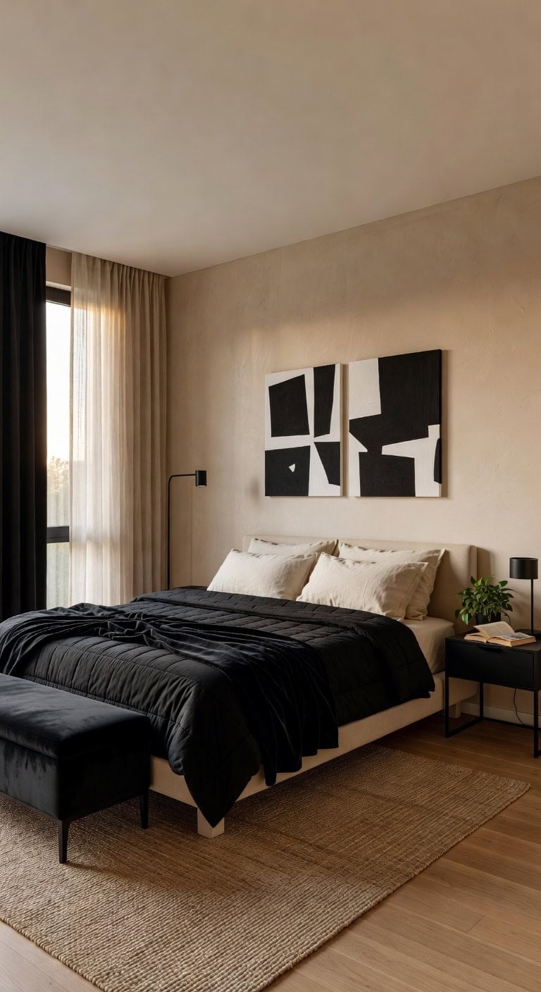 beige walls black accents