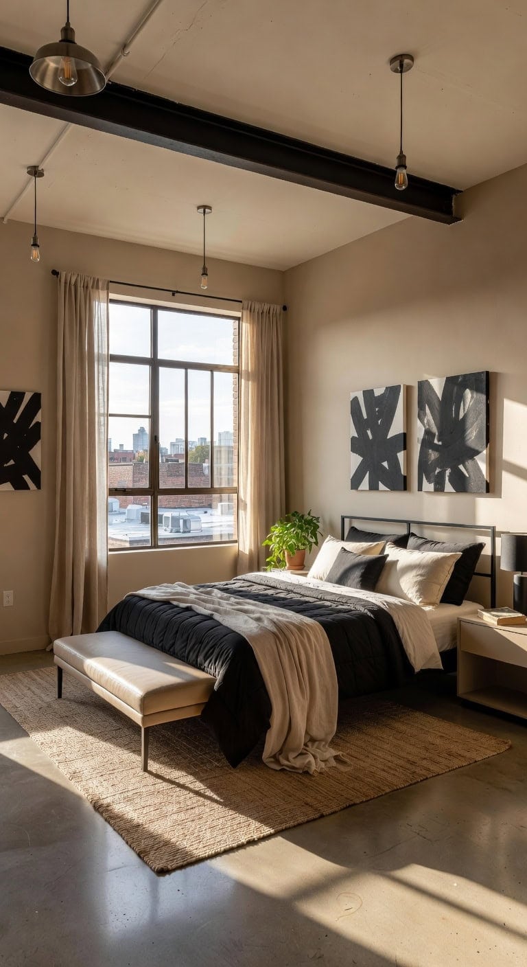 beige walls black industrial