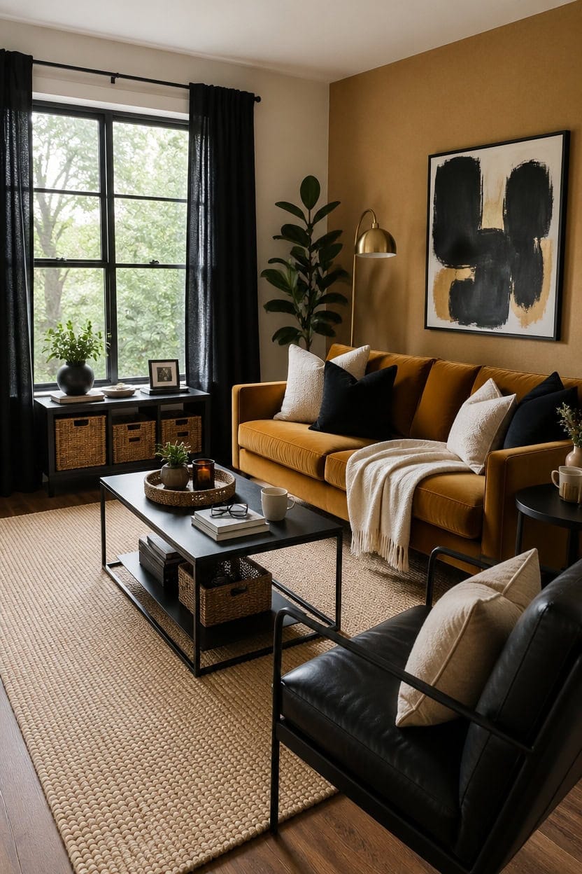 black and gold living room