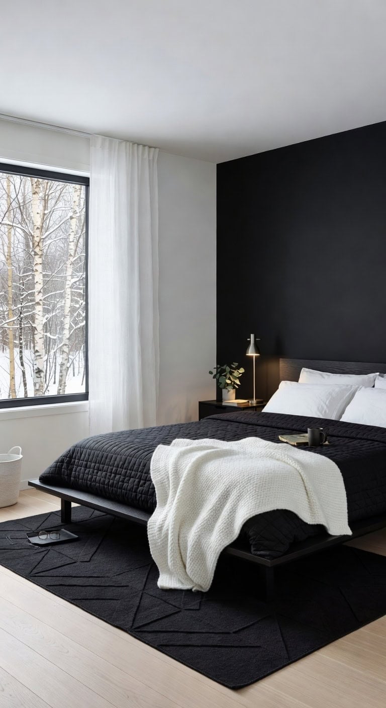 black and white scandinavian bedroom