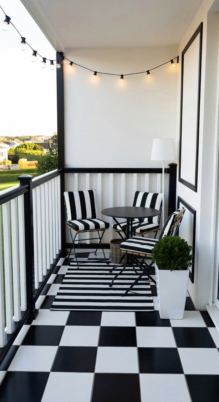 black and white striped balcony