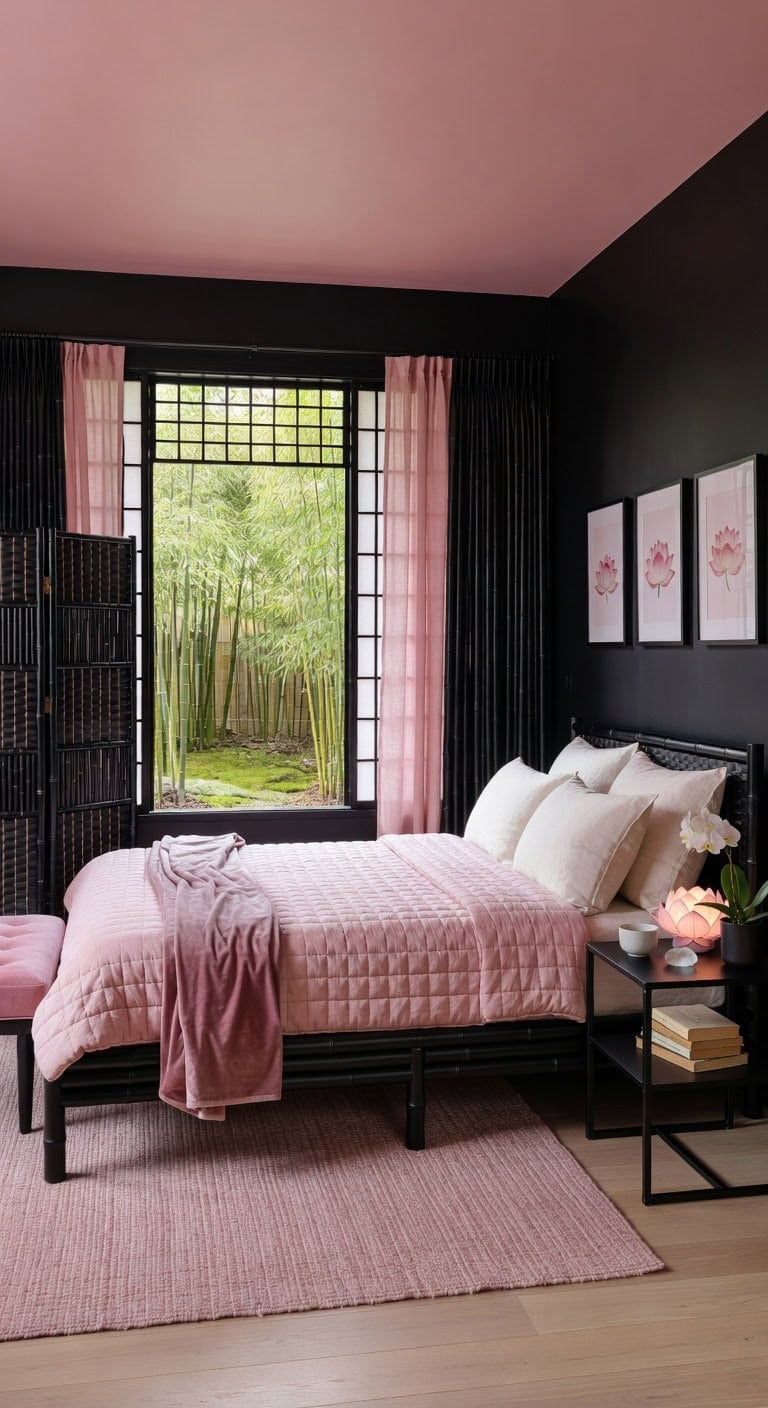 black bamboo pink lotus