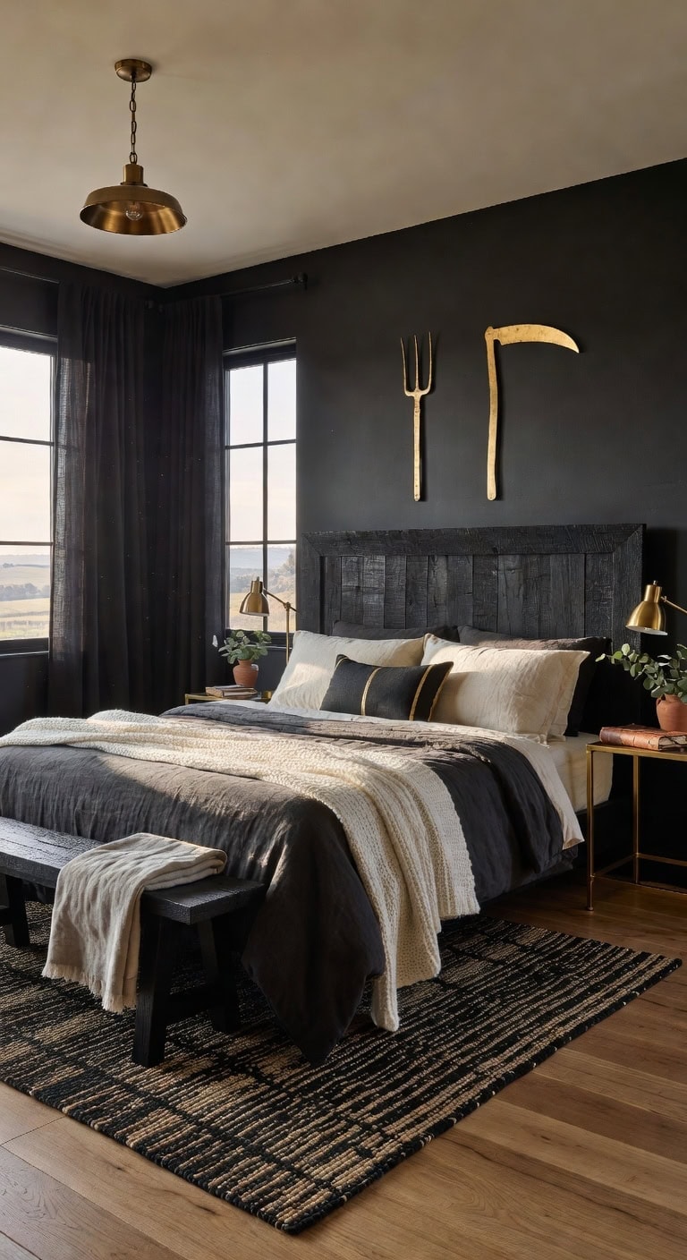 black barnboard farmhouse bedroom