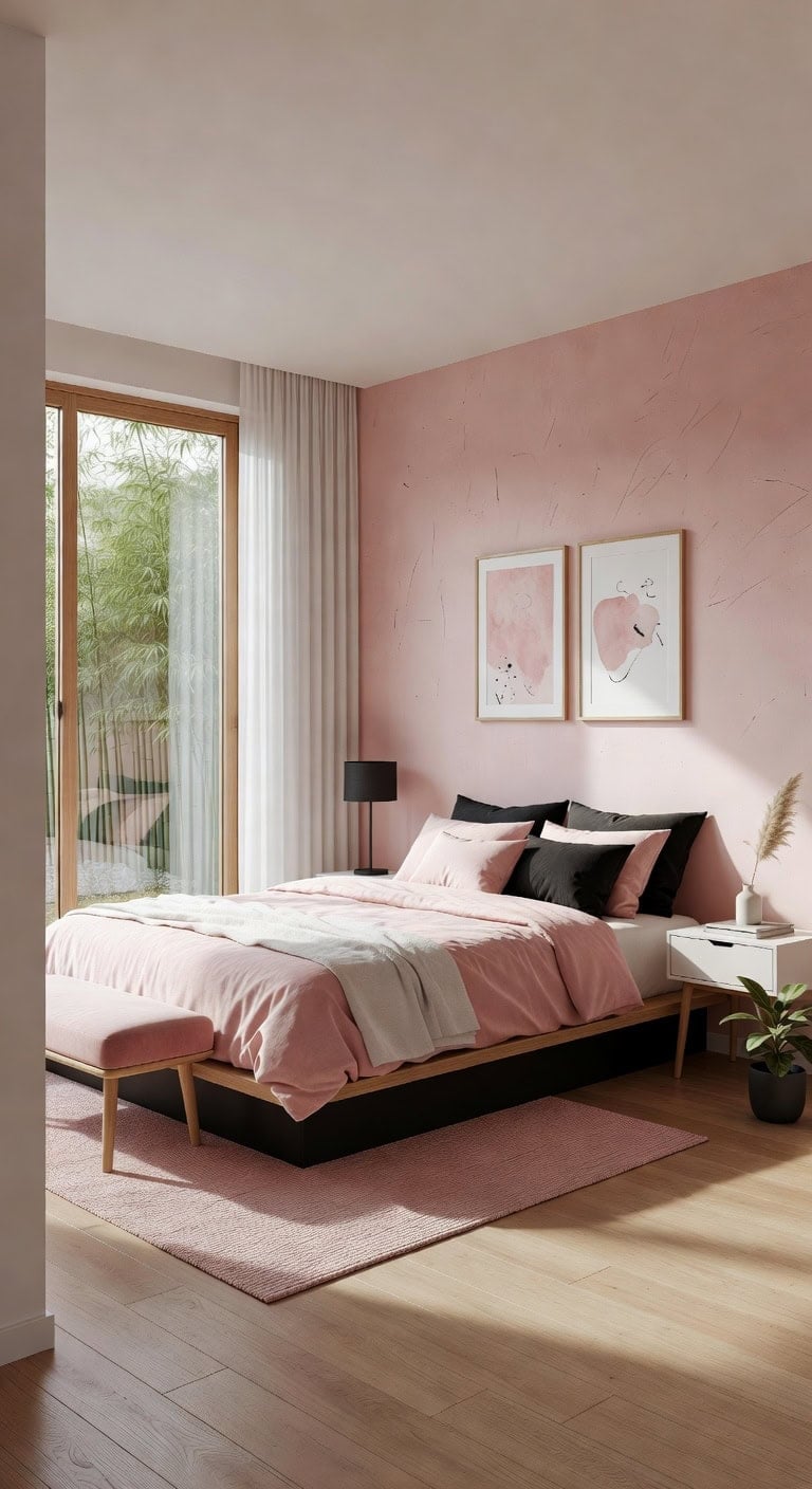 black bed pink accents