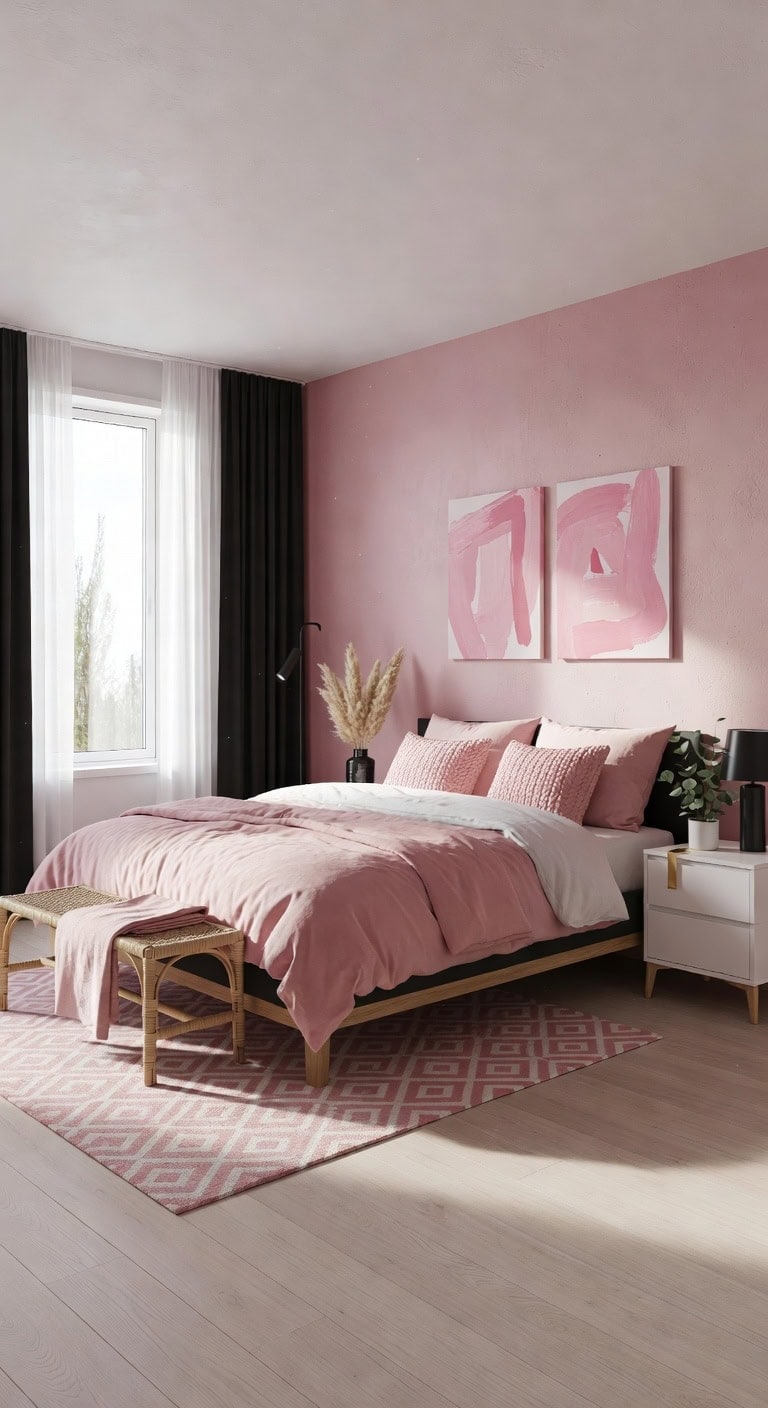 black bed pink accents