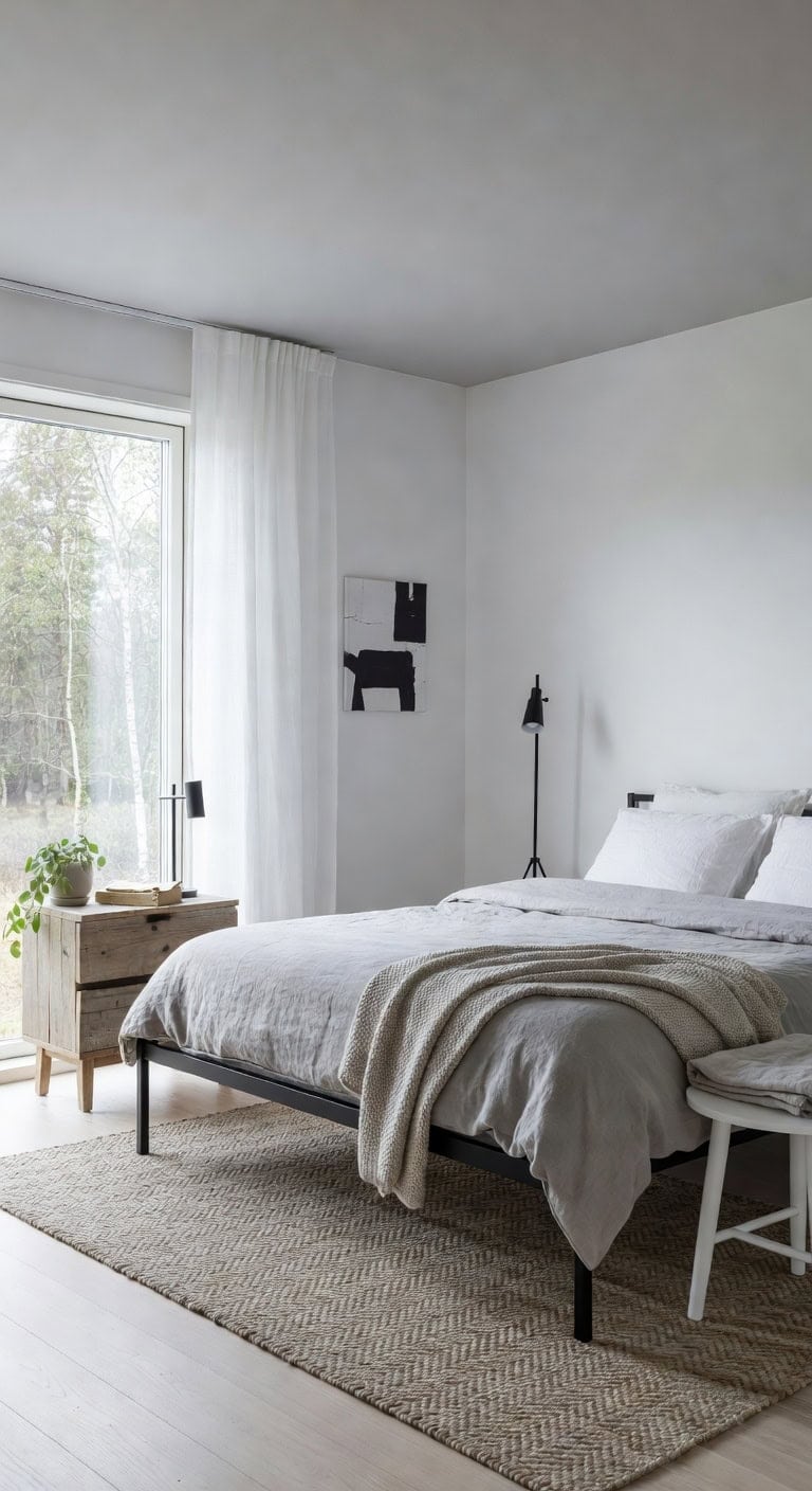black bed scandinavian bedroom