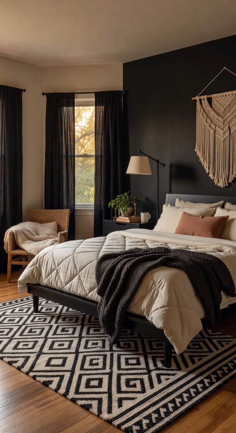 black boho bedroom retreat