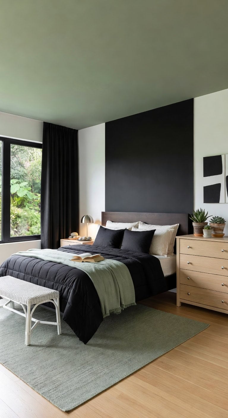 black comforter green accents