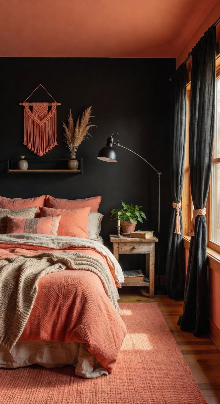 black coral boho bedroom