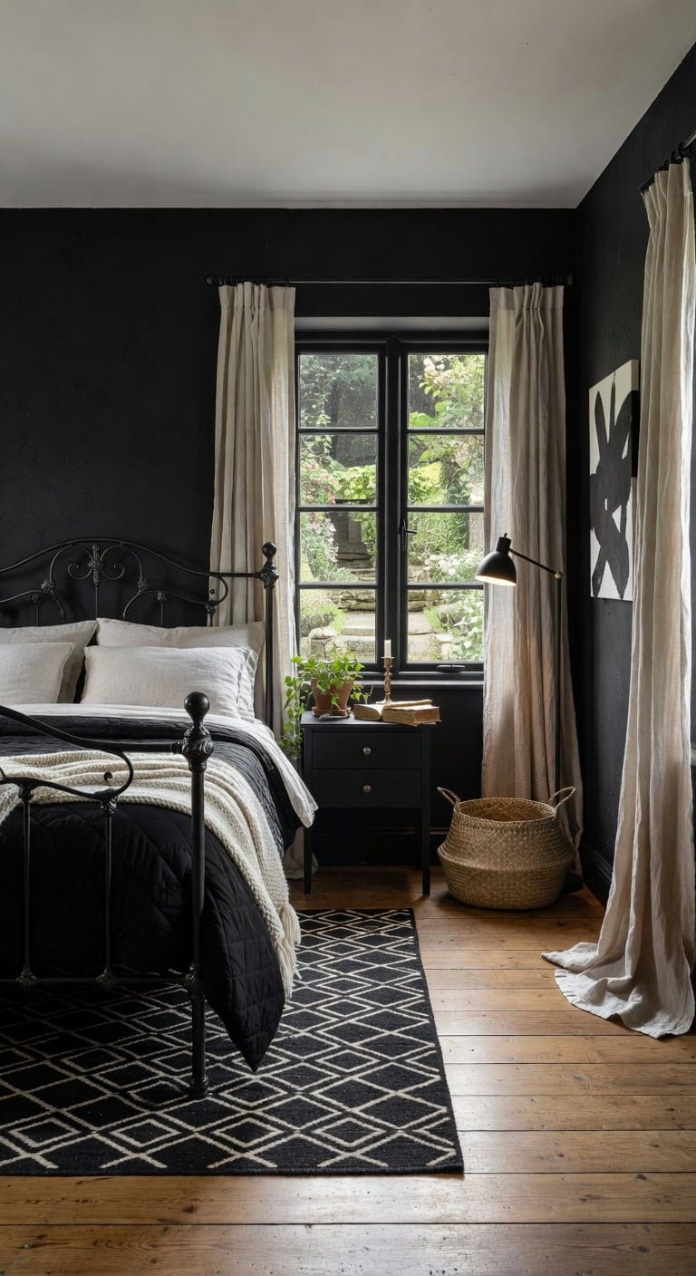 black cottage bedroom elegance